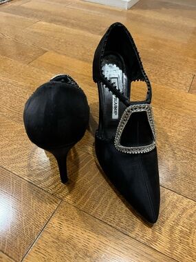 Manolo Blahnik Black Satin Pumps